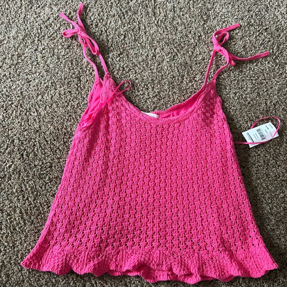 NWT pink crochet top with tie shoulders